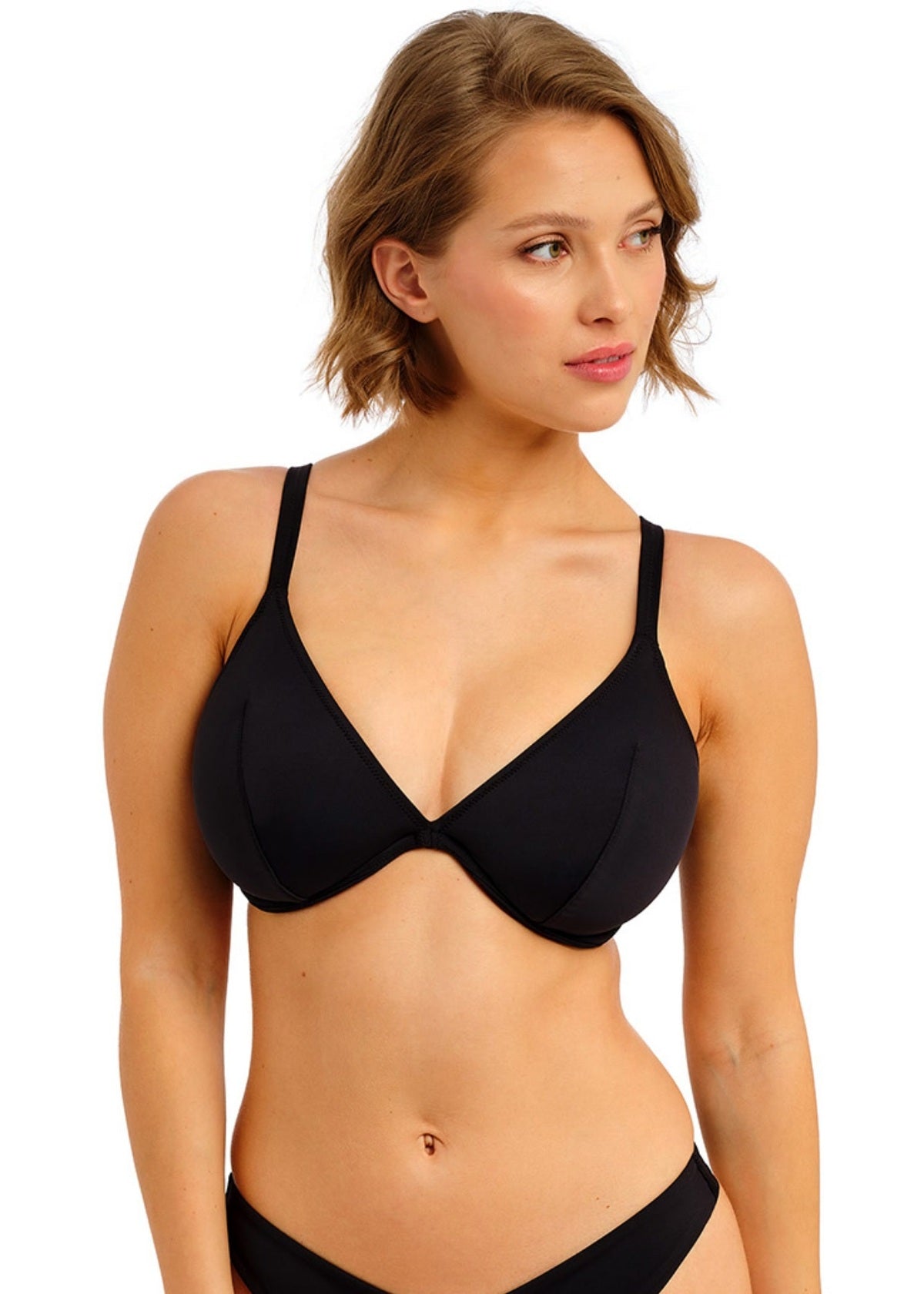 Freya Jewel Cove Plunge Bikini Top - Plain Black - front view