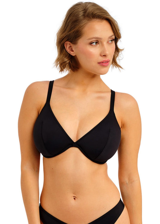 Freya Jewel Cove Plunge Bikini Top - Plain Black - front view