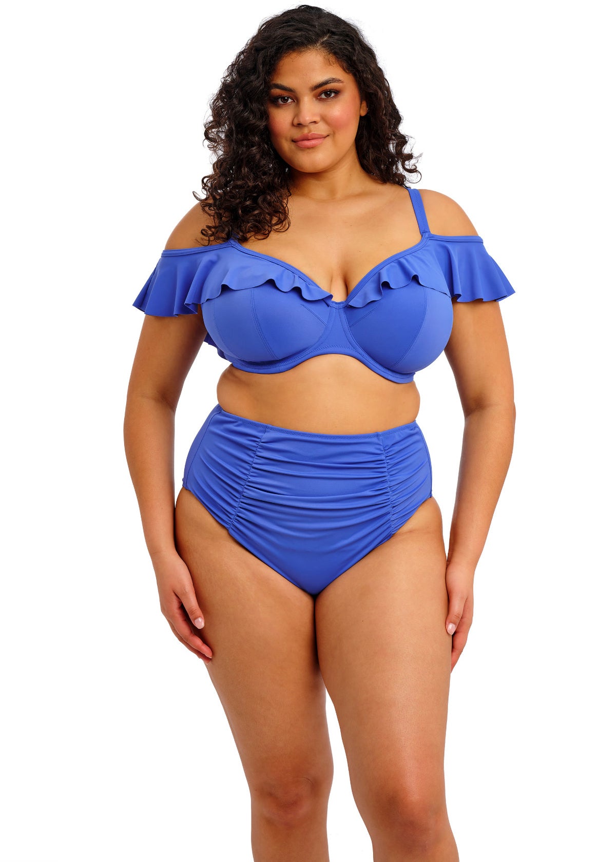 Elomi Plain Sailing Bardot Bikini Top - Azure - model view