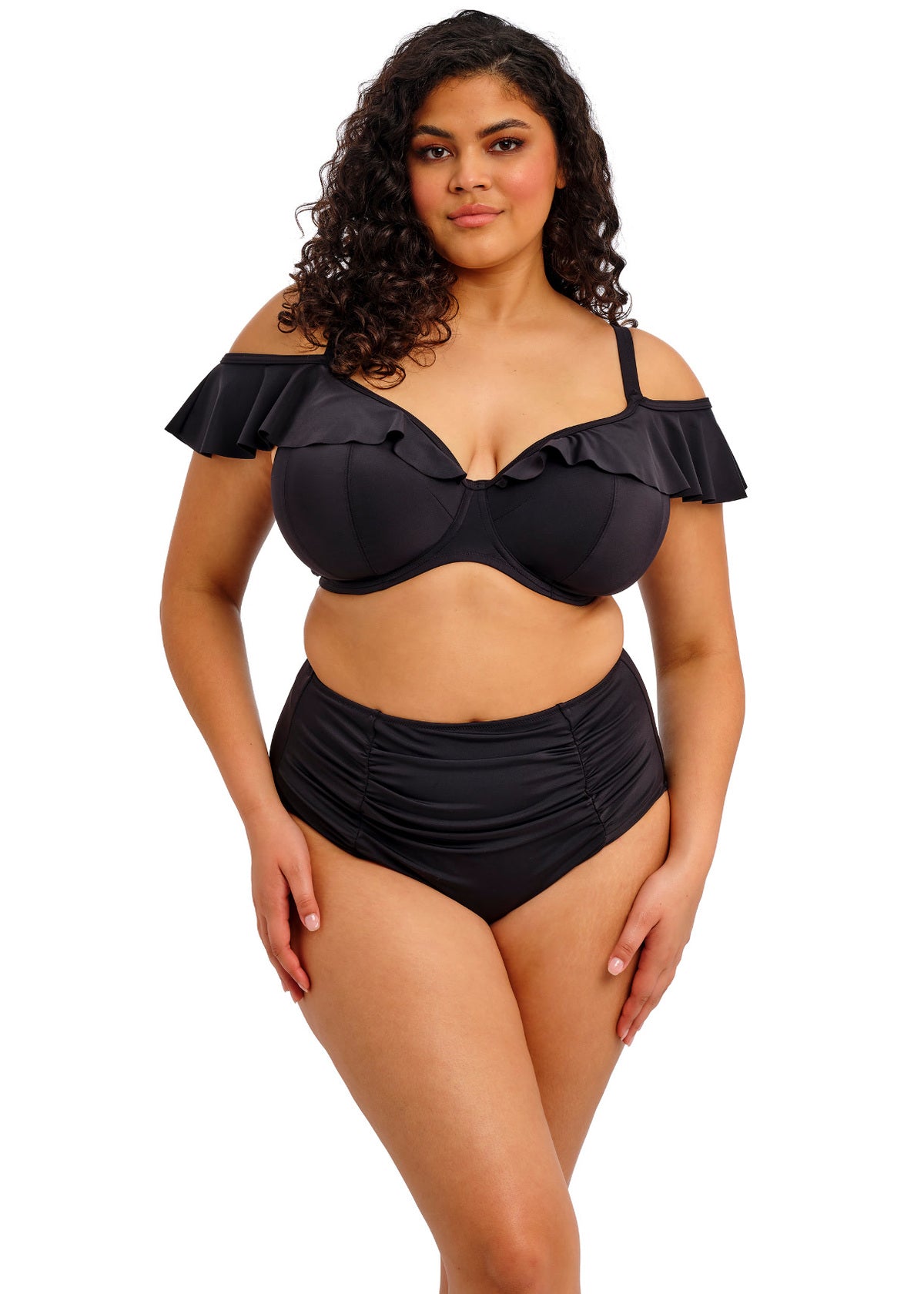 Elomi Plain Sailing Bardot Bikini Top - Black - model view