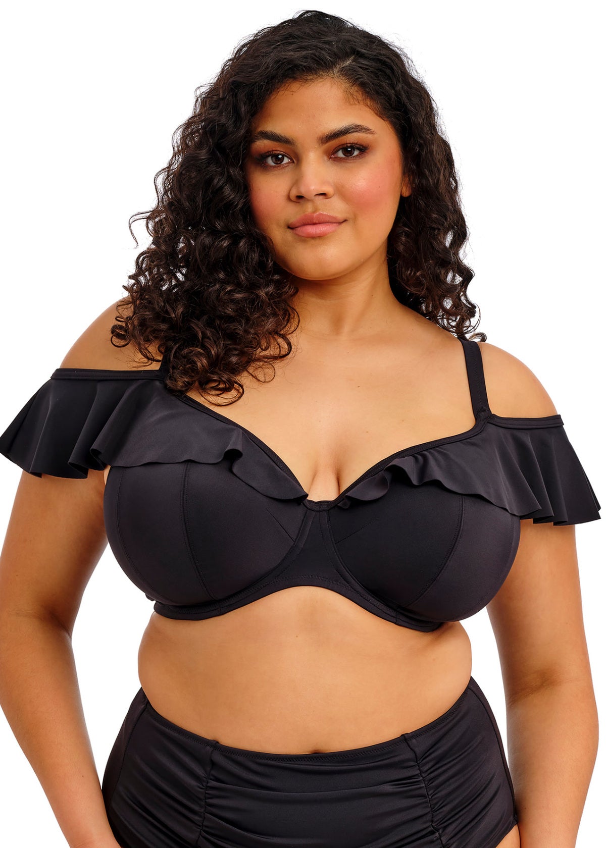 Elomi Plain Sailing Bardot Bikini Top - Black - front view