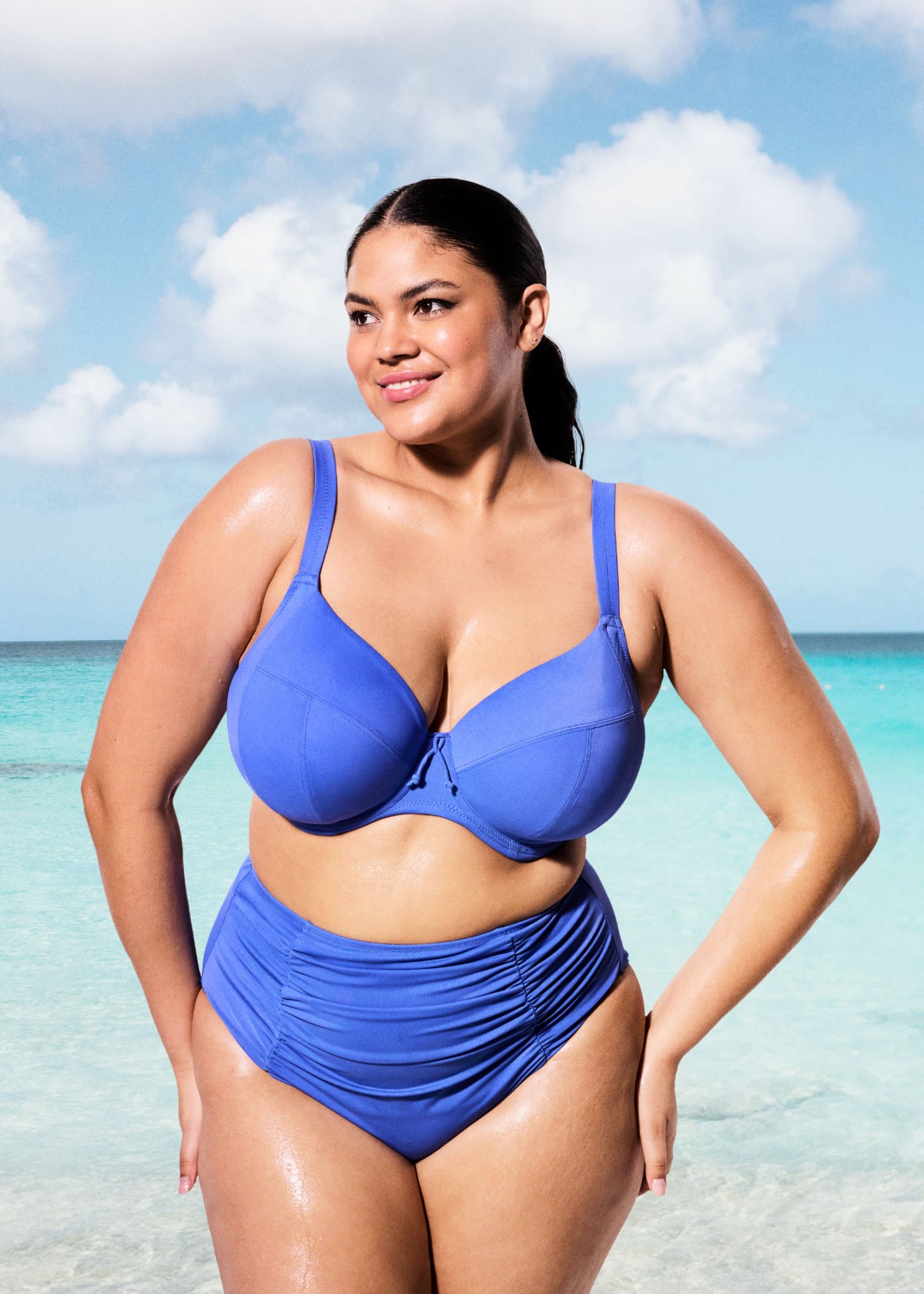 Elomi Plain Sailing Plunge Bikini Top - Azure - lifestyle view