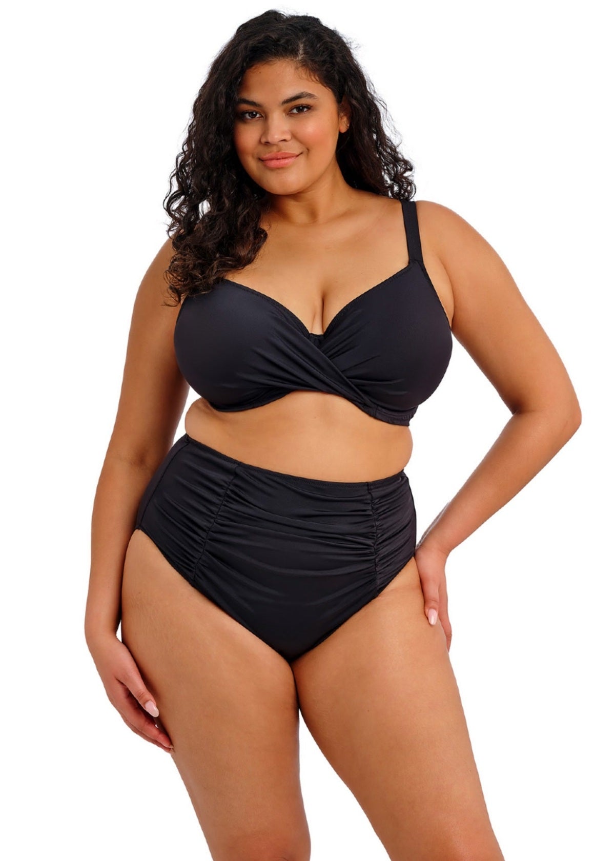 Elomi Plain Sailing Plunge Bikini Top - Black - model view