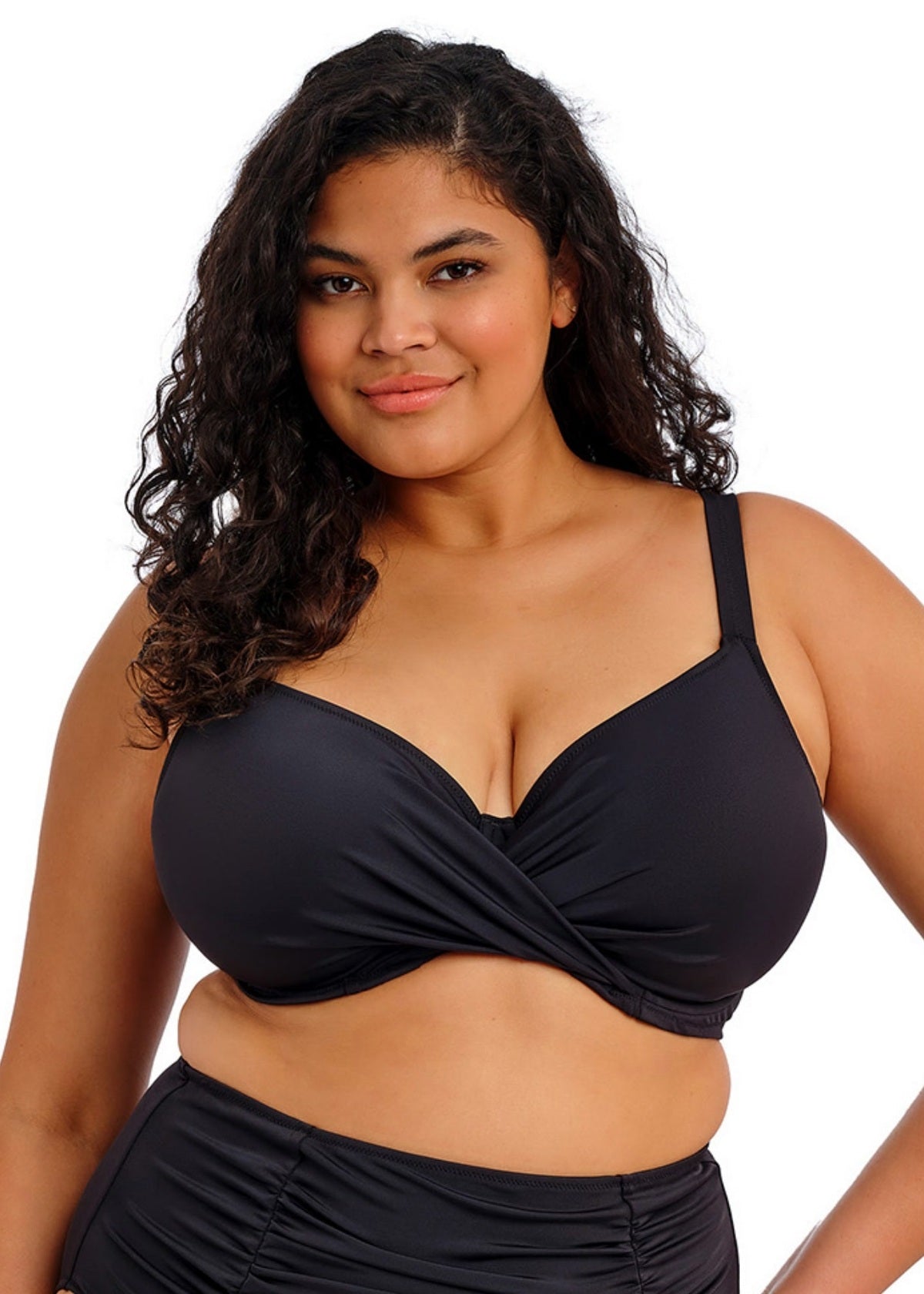 Elomi Plain Sailing Plunge Bikini Top - Black - front view