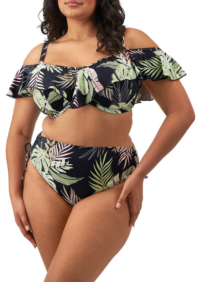 Elomi Tropical Retreat Bardot Bikini Top - Black - model view
