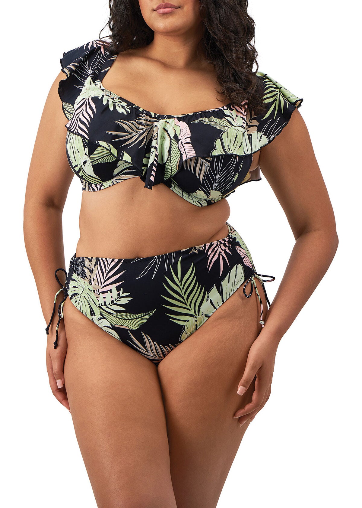 Elomi Tropical Retreat Bardot Bikini Top - Black - model view 2