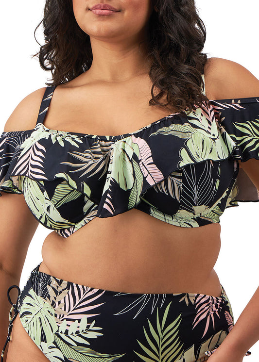 Elomi Tropical Retreat Bardot Bikini Top - Black - front view