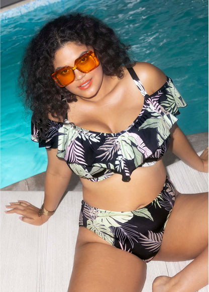 Elomi Tropical Retreat Mid Rise Bikini Brief - Black - lifestyle view