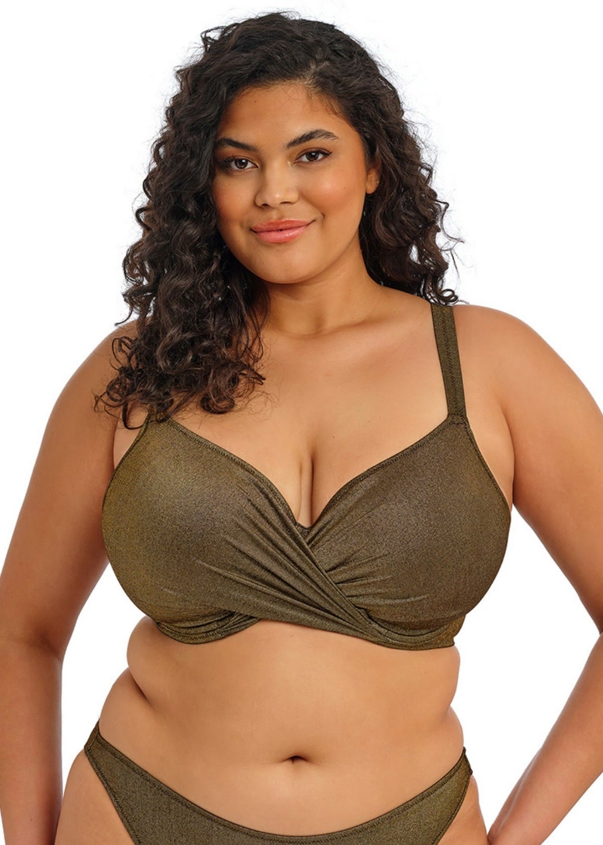 Elomi Sunset Shimmer Plunge Bikini Top - Gold Rush - front view