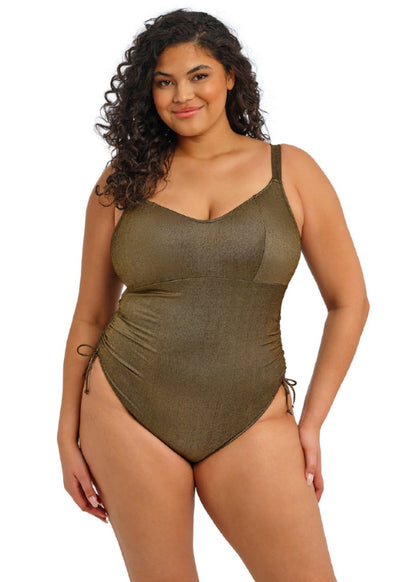 Elomi Sunset Shimmer Non Wired Swimsuit - Gold Rush - model view