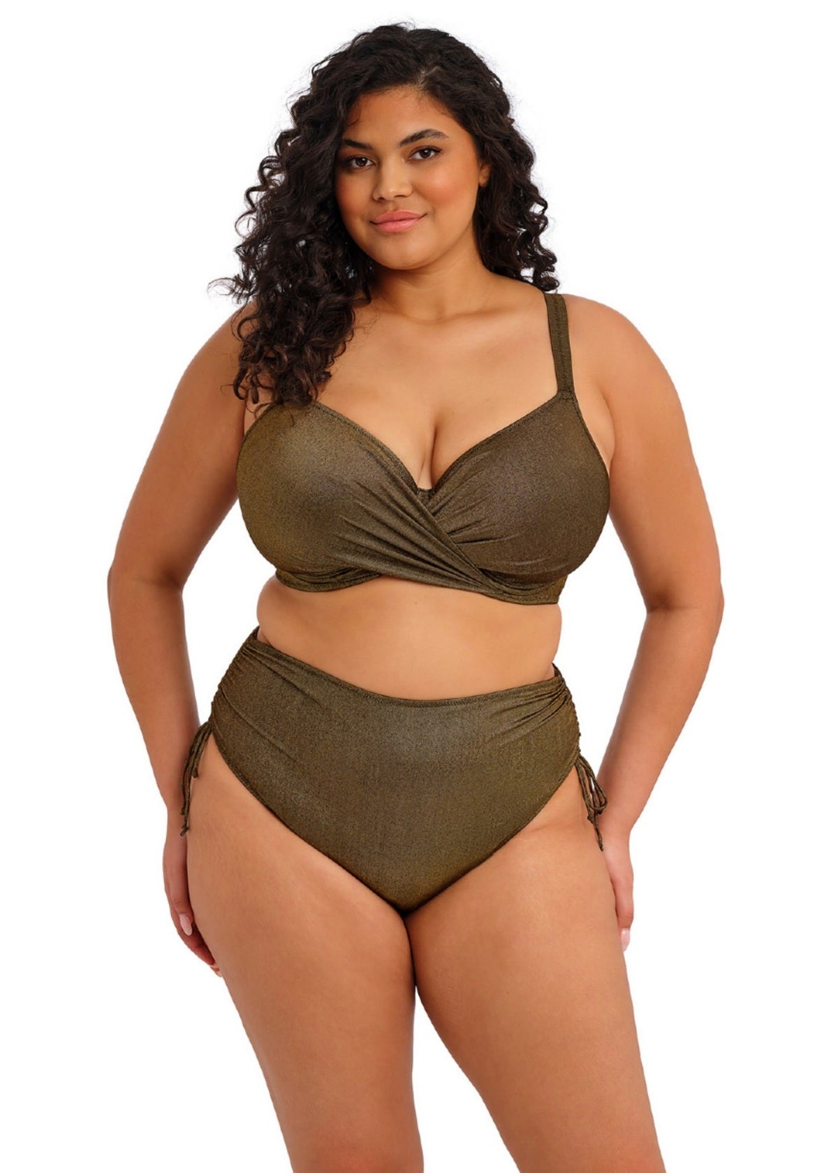 Elomi Sunset Shimmer Adjustable Bikini Brief - Gold Rush - model view